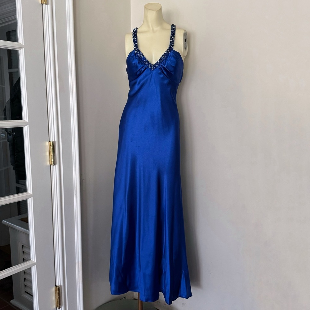 Royal cobalt blue prom dress Y2K satin open back sequin homecoming Elena Gilbert